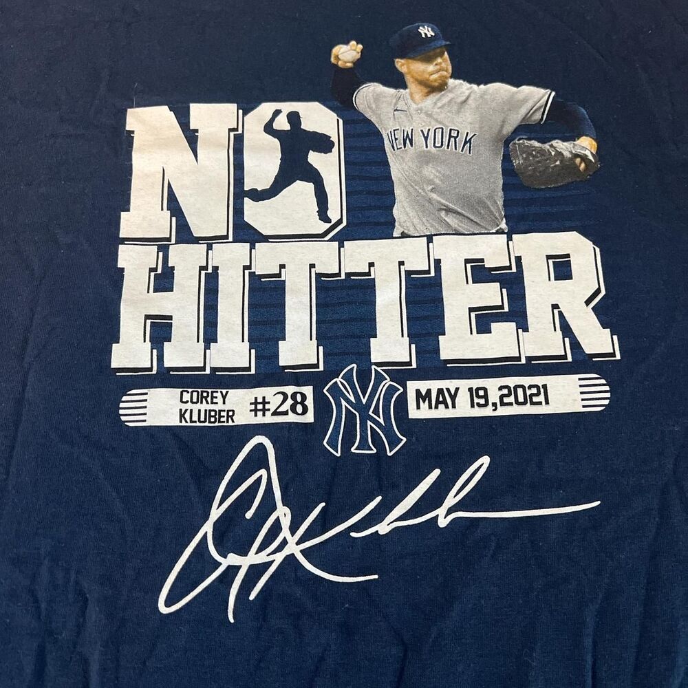 NY Yankees Corey Kluber No Hitter Graphic TShirt Blue Size XL